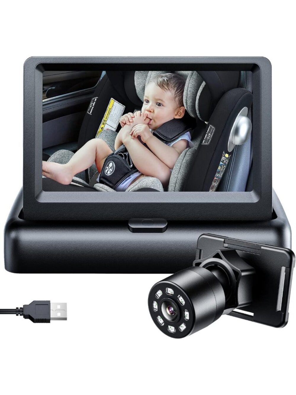 1080p Baby Car Camera with Night Vision, USB Powered, Easy Install, 360° View
